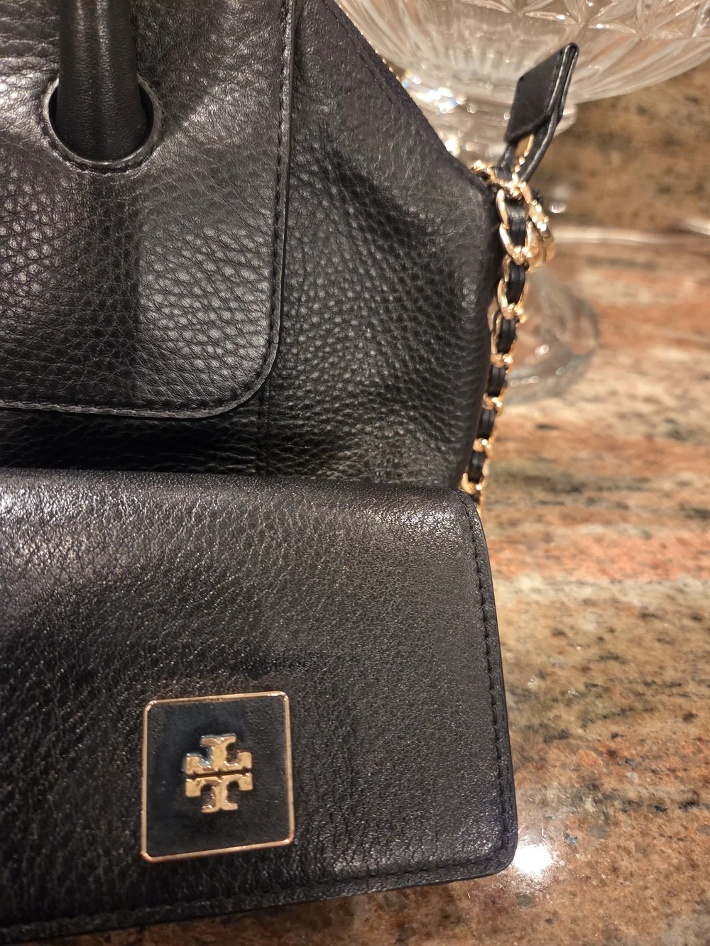 Tory Burch Black Leather Satchel with Matching Wallet